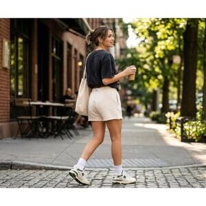 Danielle Guizio Cream Fleece Sweatshorts Raw Hem EUC Size M Model Off Duty